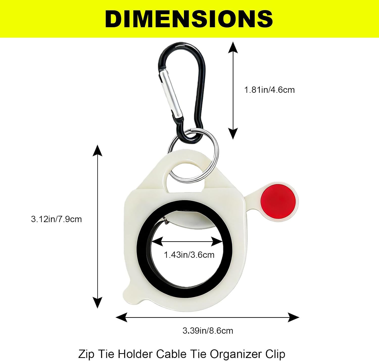 Zip Tie Holder Cable Tie Organizer Clip with Carabiner—Ideal for Tool Belts, Electrician Tool Storage, Reusable, Portable (White, 4-Pack)