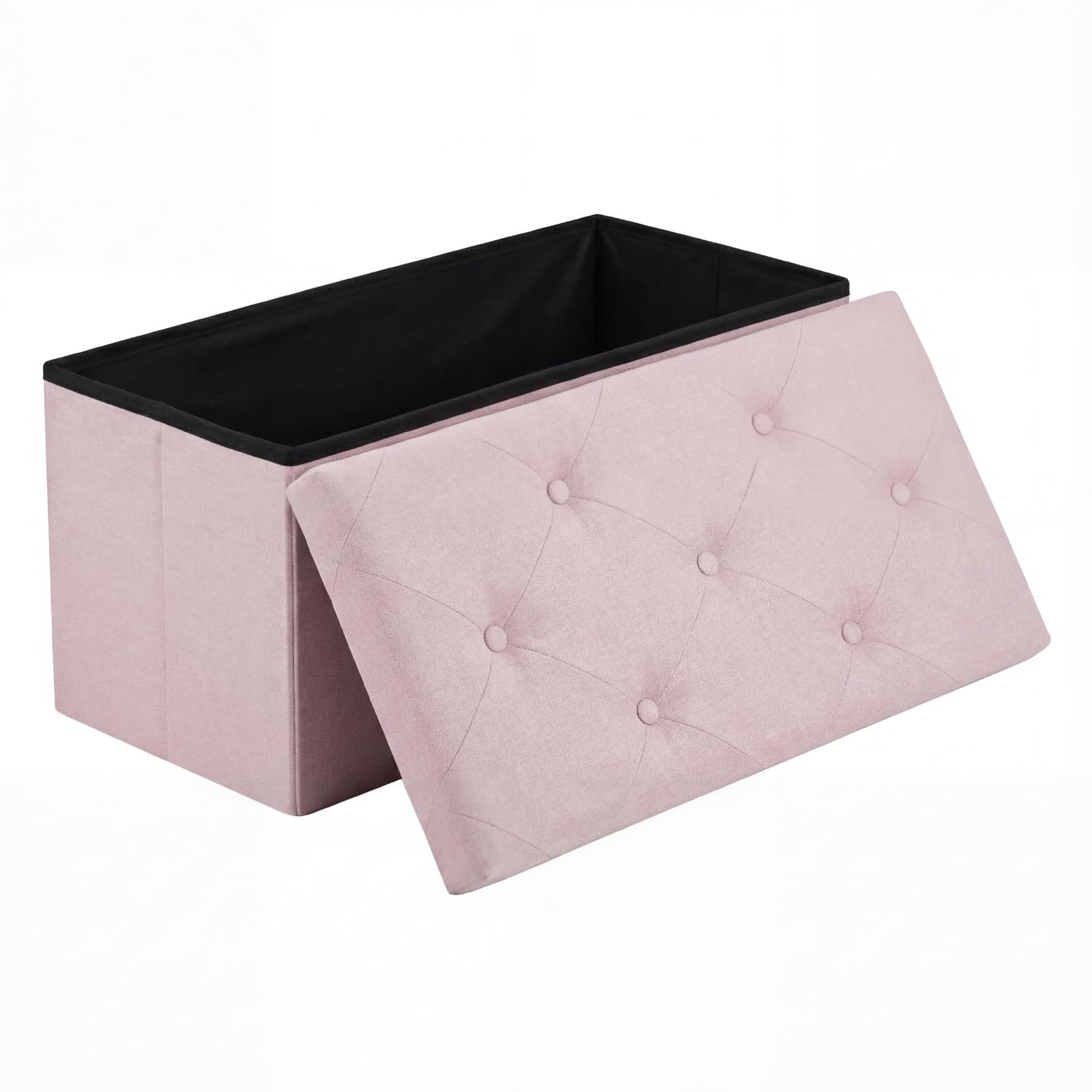 dumos foldable storage ottoman bench, 30in storage bench foot rest stool with padded seat, bedroom bench with for living room, support 660lbs, pink