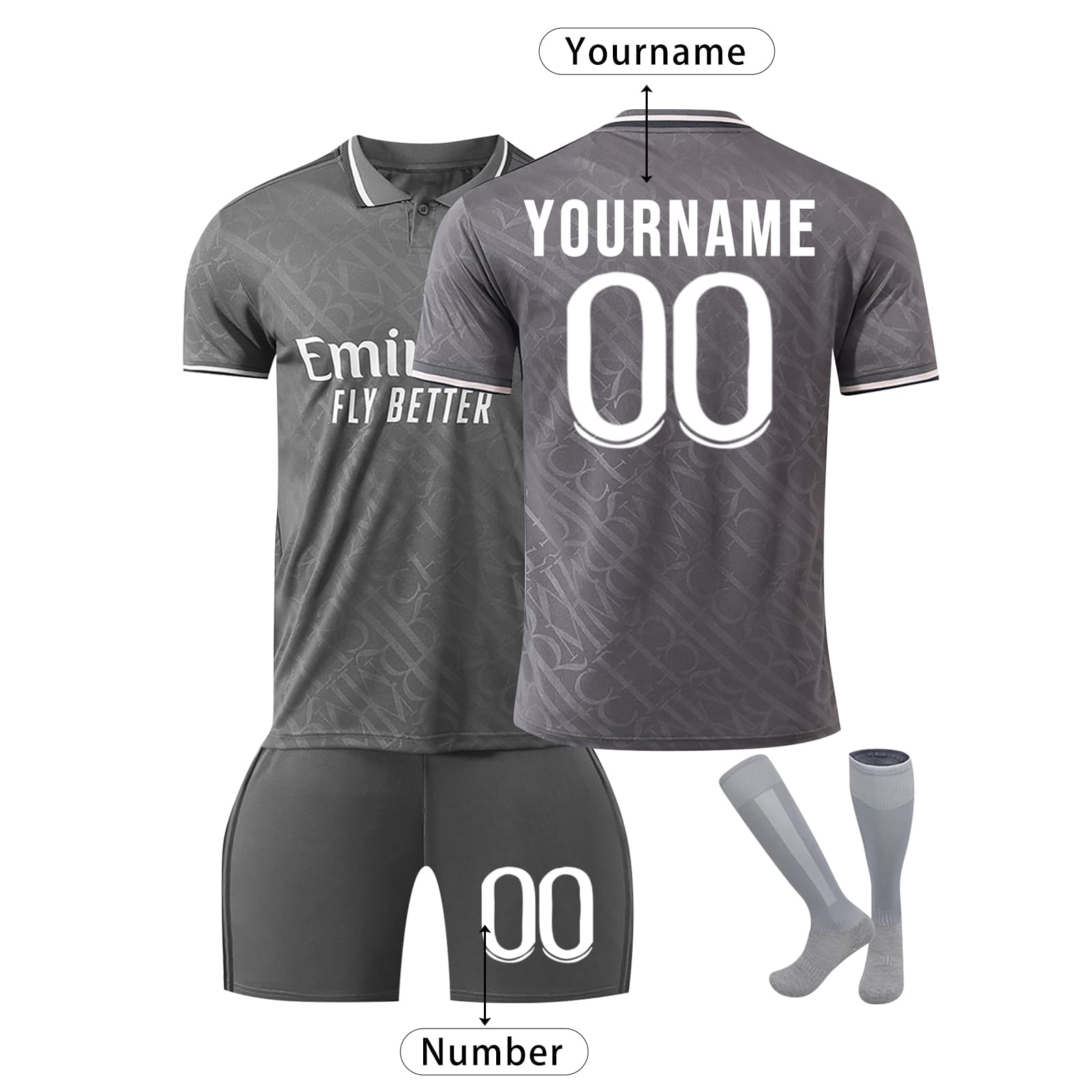 Camiseta Fútbol Madrid Personalizadas para Hombres Niño, equipación Fútbol DIY Nombre y Número con Conjunto Top Pantalón Corto y Calcetines Regalo de Fútbol