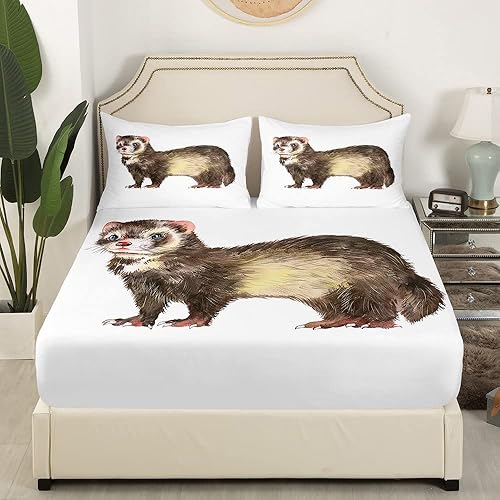 Miniatura 3 de Erosebridal Juego de sábanas de hurón tamaño individual para niños, sábana bajera ajustable de hurón de dibujos animados para niños, bonitas sábanas