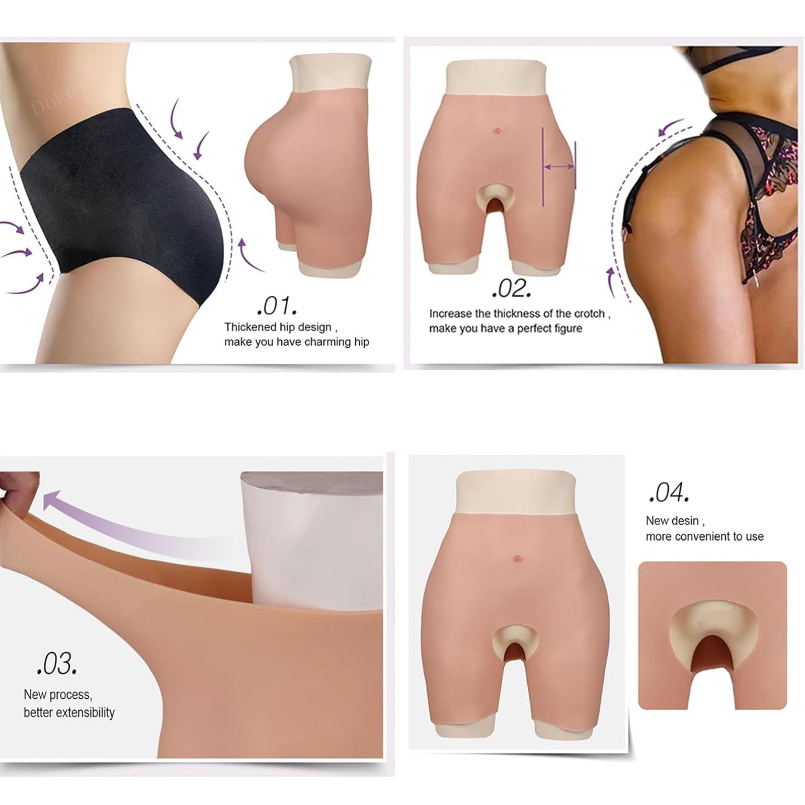 Bragas moldeadoras de silicona para levantamiento de glúteos, realzadoras de cadera, bragas moldeadoras para mujer, cosplay (color 3, L)