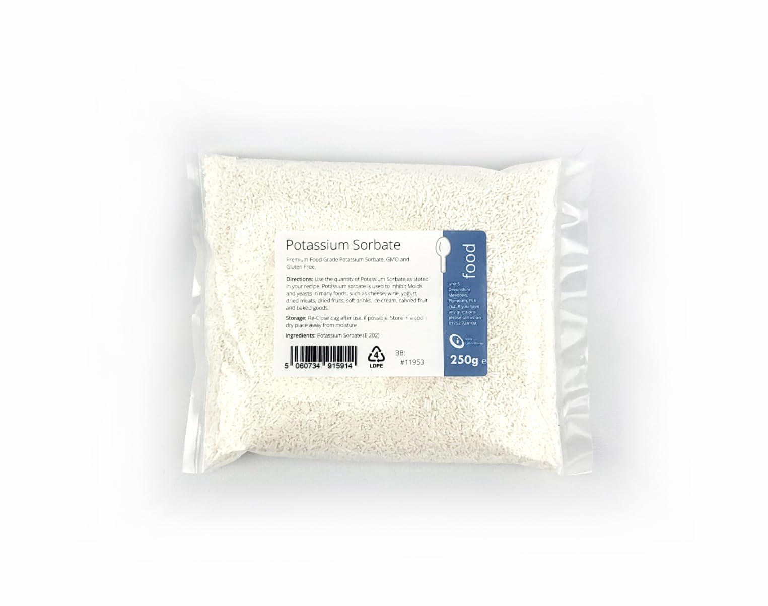 Intralabs Potassium Sorbate 250g - E202 Preservative, Food Grade for Wine Making Supplies, Brewing, Mead - Premium Food Preservative Stabilizer for Preserving Jam, Cakes