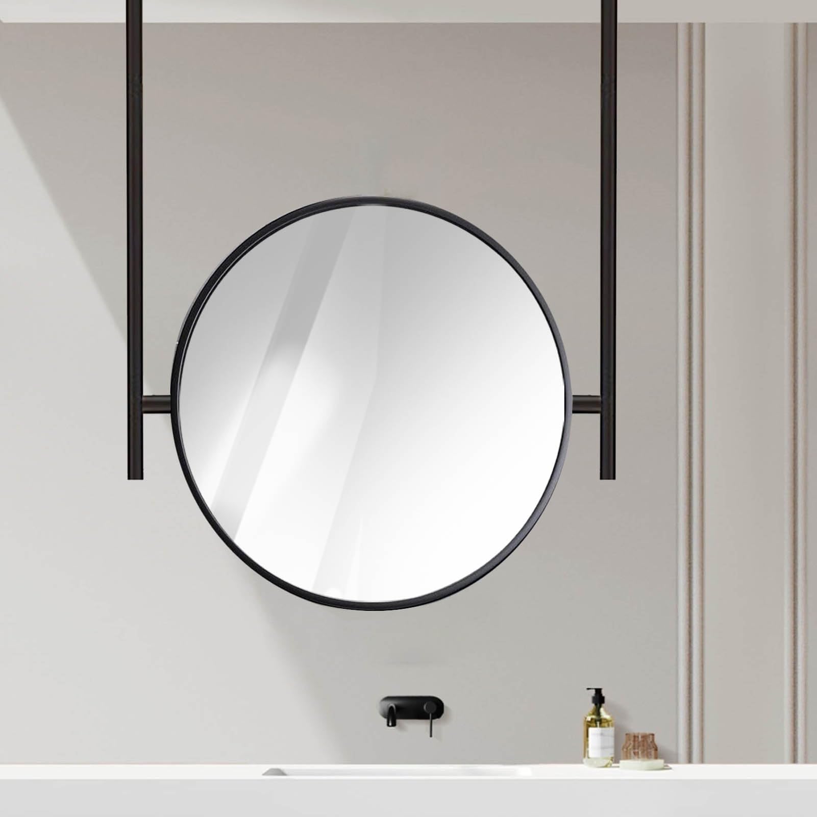 SXFSDOU Black Bathroom Mirror Metal Iron Round Frame Mirror, Simple Decorative Mirrors for Wall, Entryway Home Decor Ceiling Hanging Mirror(Diameter-60CM/23.6INCH)