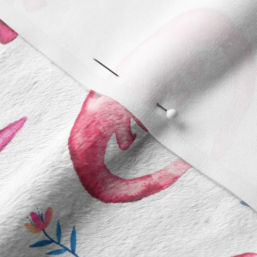 Spoonflower Fabric - Tiny Dinos Magenta Coral White Large Print Watercolor Dinosaurs Girl Printed on Minky Fabric by The Yard - Sewing Baby Blankets Quilt Backing Plush