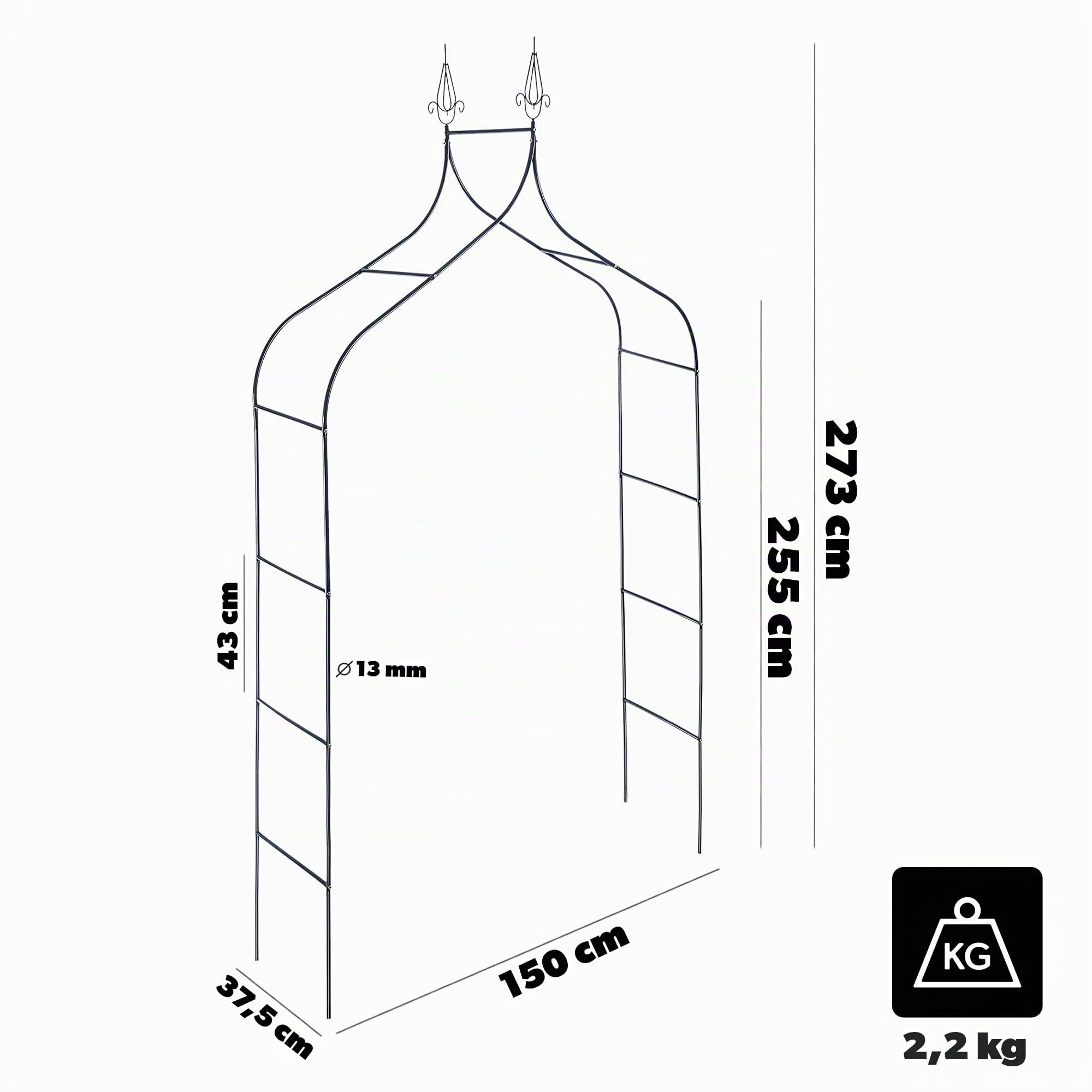 KADAX Arche de jardin pour plantes grimpantes - Arche robuste - Arche à rosiers - Treillis en fer - Pergola résistante aux intempéries - Treillis (fer)