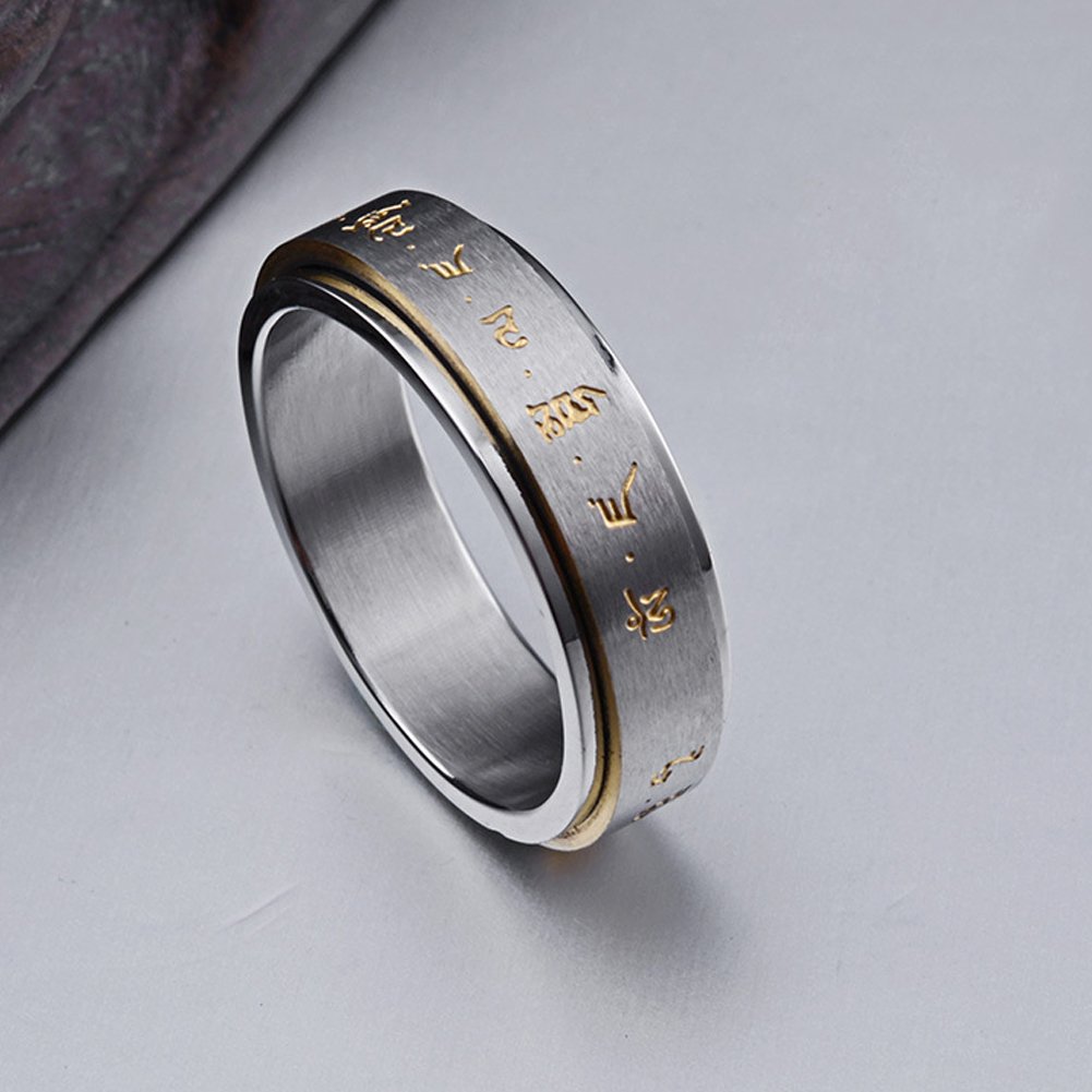 JAJAFOOK Men's Rotatable Titanium Steel Ring - Heart Curse Buddha Amulet Design, Size 6-11, Comfort Fit - View #4