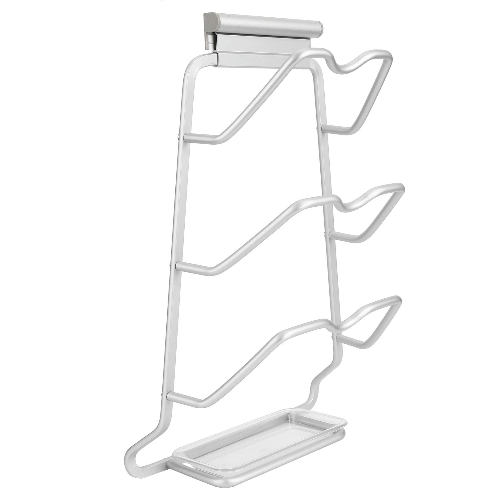 Wall‑Mounted Lid Rack, Easy Clean Kitchen Cookware Holder, Easy Storage Innovative Design Kids Kitchen Any Breakfast For(Silver S-Plastic Drain Tray)