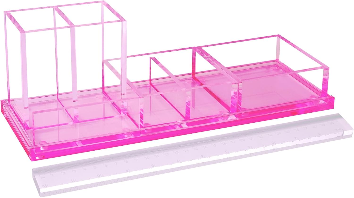 Acrylic Desk Organizer 4-Piece Desk Kit + Free Complimentary Acrylic Ruler, Desktop Organization for Office or Home (Gold)