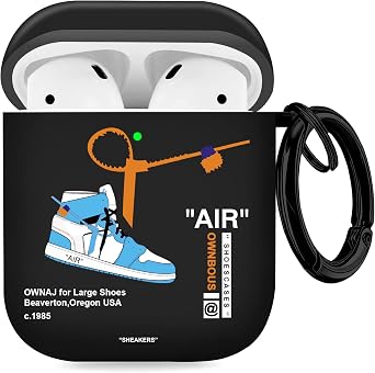 Gedicht AirPods 1&2 Case Cover with Keychain for Apple AirPods 1st/2nd Generation, Rugged TPU Soft Protective Cover, Black Blue