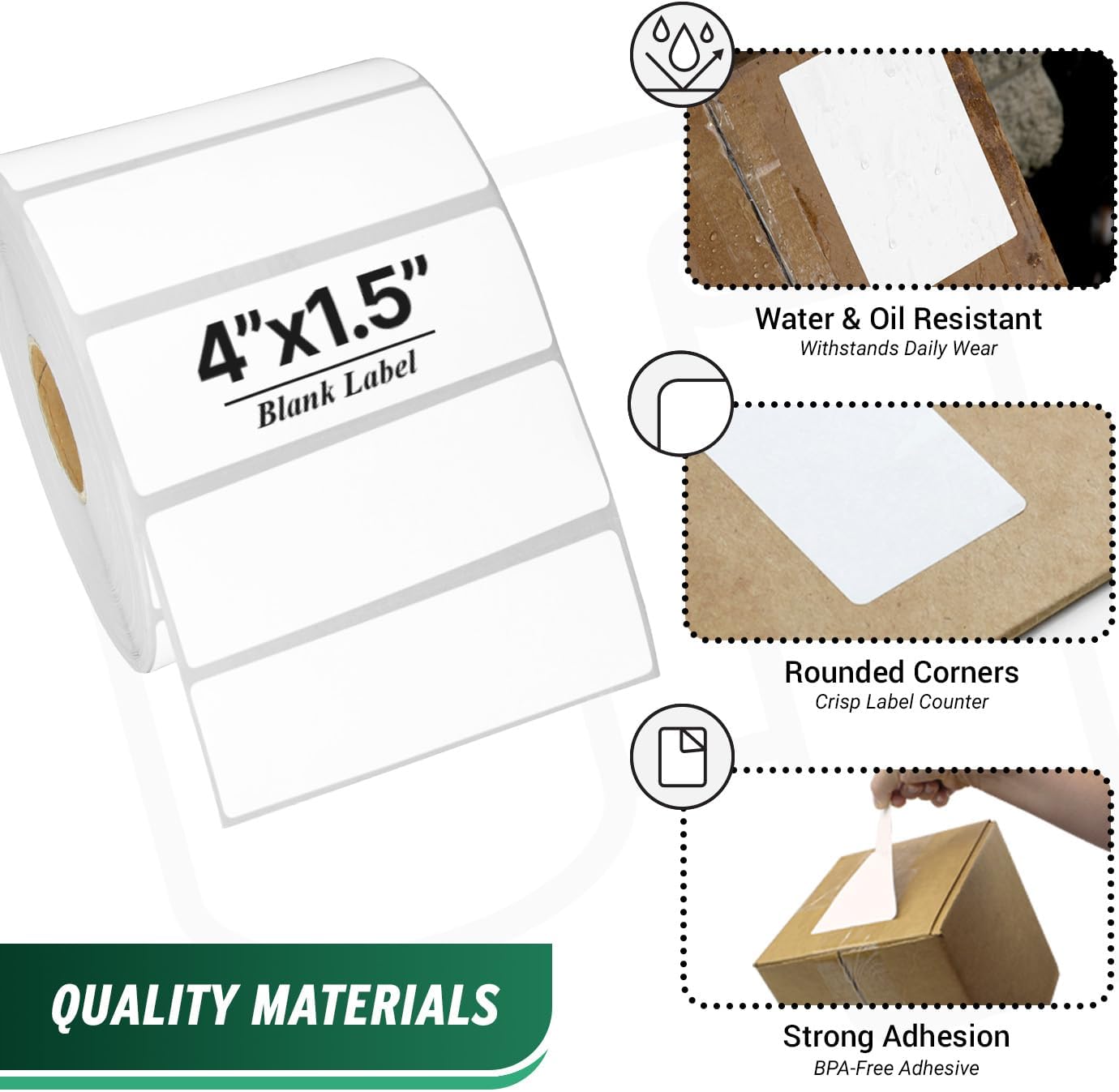4" x 1.5" Blank Direct Thermal Labels (1 inch Core), Compatible with Zebra Label Printers and More, Strong Adhesive & Perforated [27 Rolls, 900 Labels per Roll, 24300 Labels]