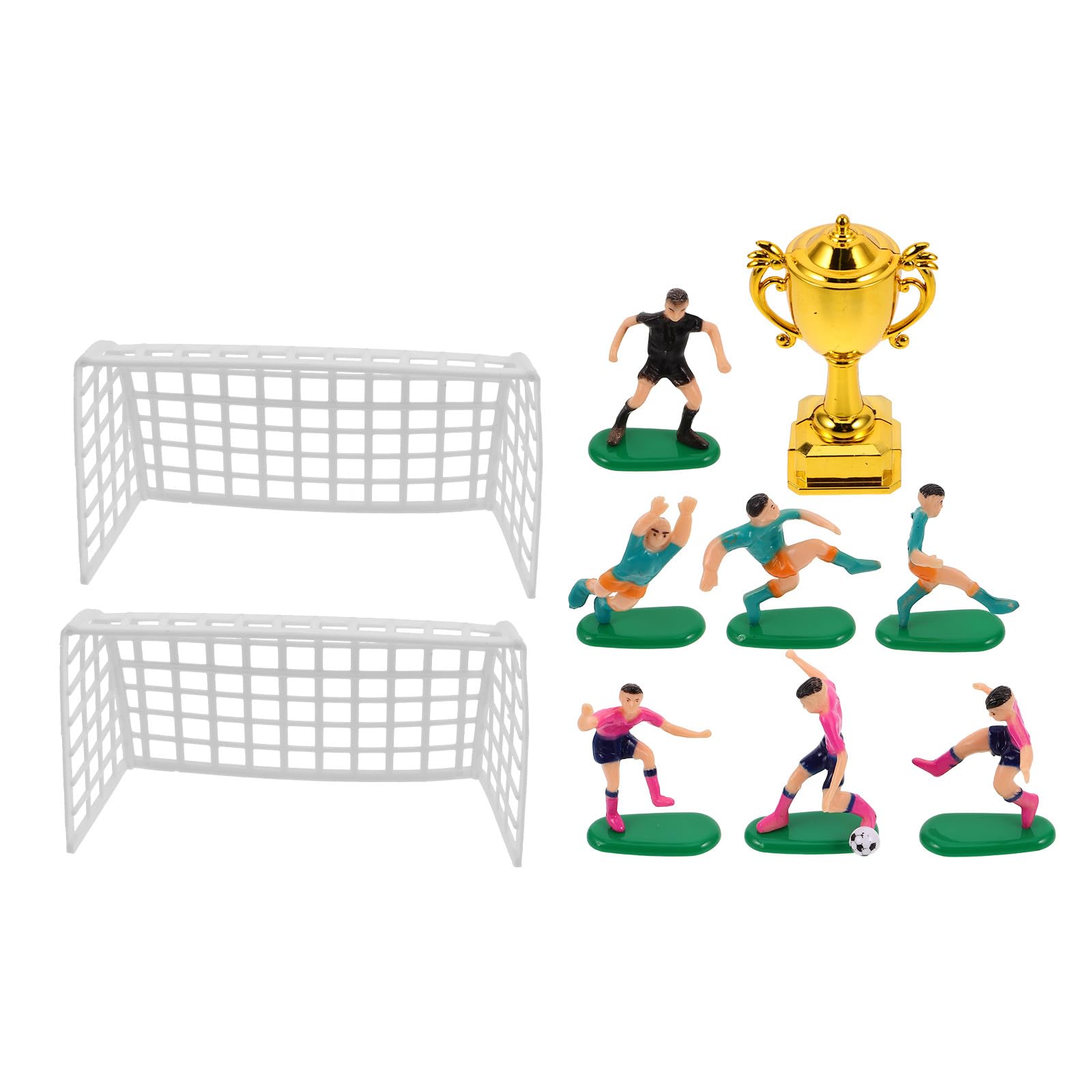 Homoyoyo Mini Plastic Soccer Player Model with Trophy, Football Party Table Centerpiece, Tiny Dollhouse Football Goal And Mini Figures for Kids Cake Topper
