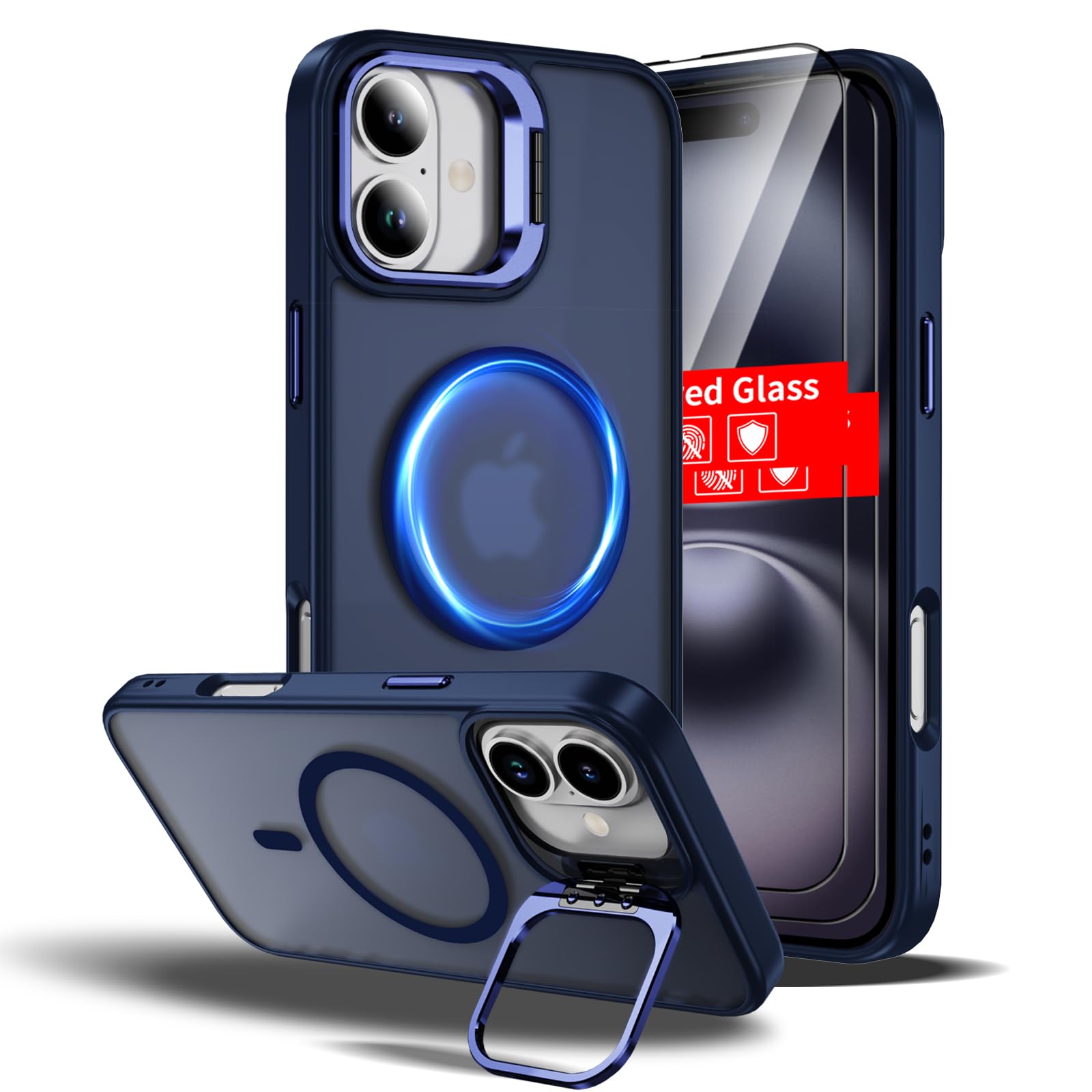 THBONRA for iPhone 16 Plus Case Magnetic Compatible with MagSafe Wireless Charging,with 2 Screen Protectors,Built-in Camera Ring Kickstand,