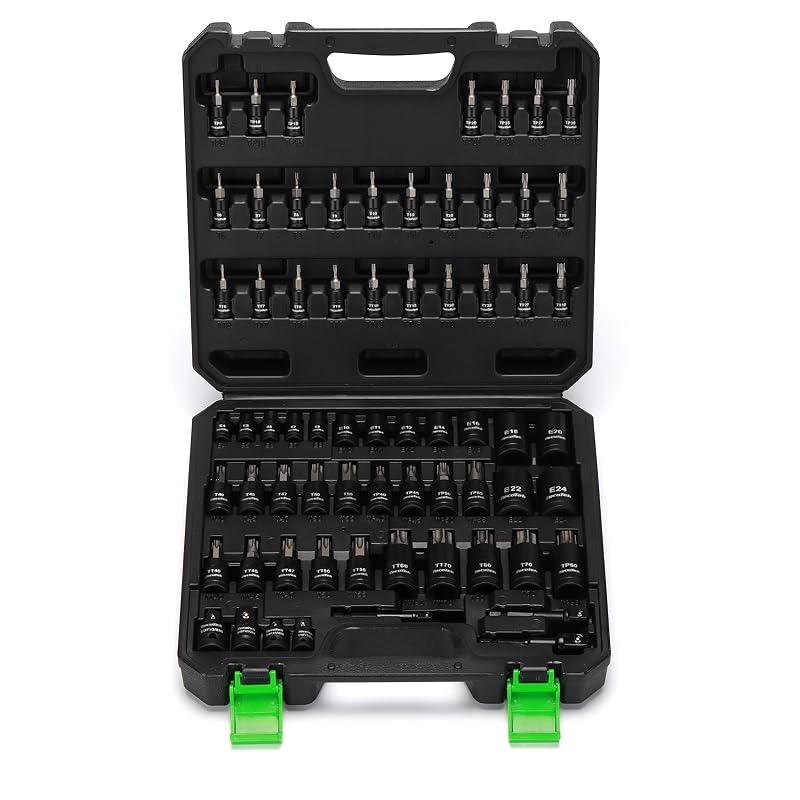 Jogo de Soquetes Torx, E-Torx, Torx Tamper Proof e Torx Plus TecoTek TC035 com 67 Peças e Encaixes de 6,35 mm, 9,5 mm e 12,7 mm