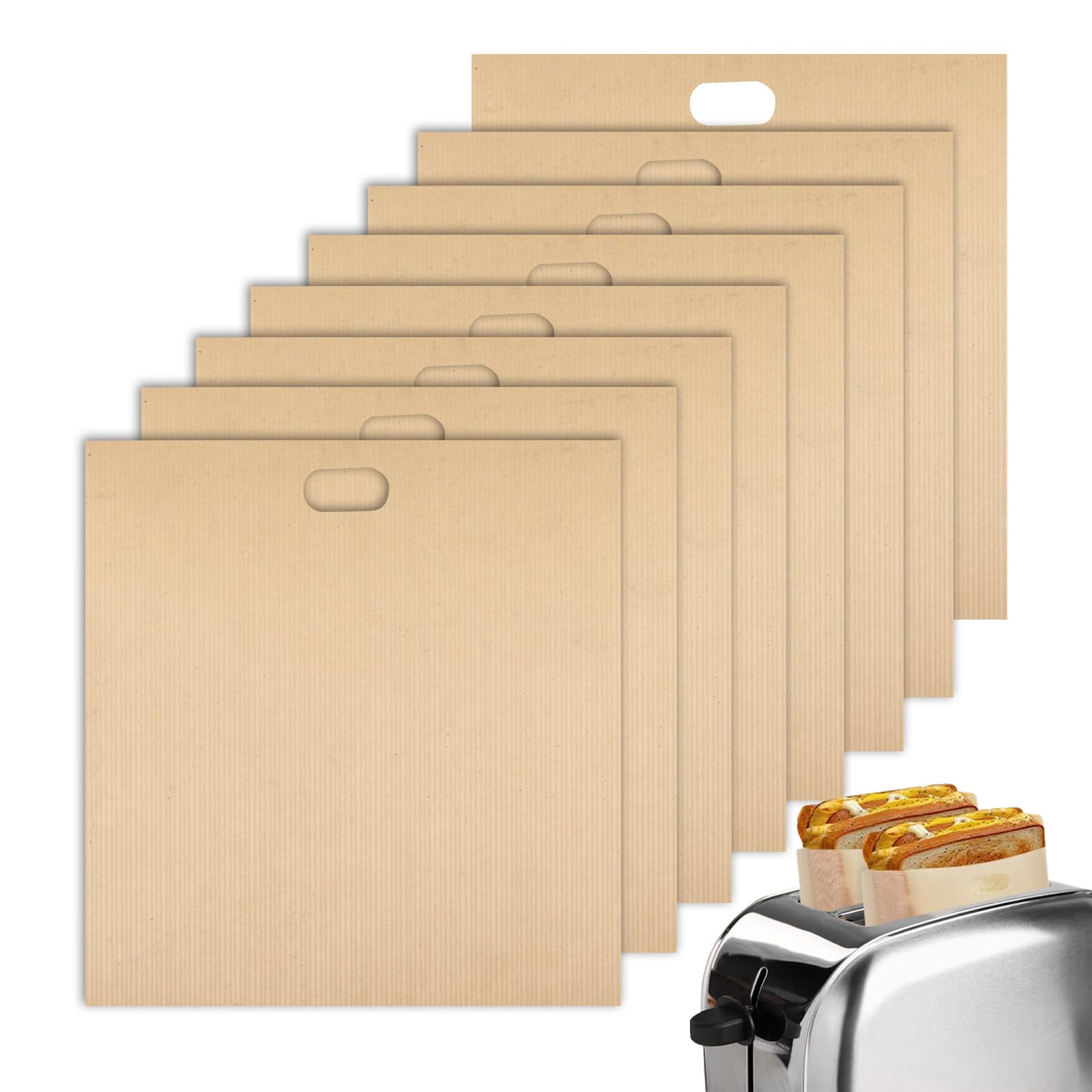 Toastie Bags for Toaster Reusable – 8 Pack Non-Stick Washable Sandwich Toaster Bags – Large Size Bread & Pizza Toastie Bag – Heat Resistant Toasted Sandwich Bag for Grill, Microwave & Oven (17x19cm)