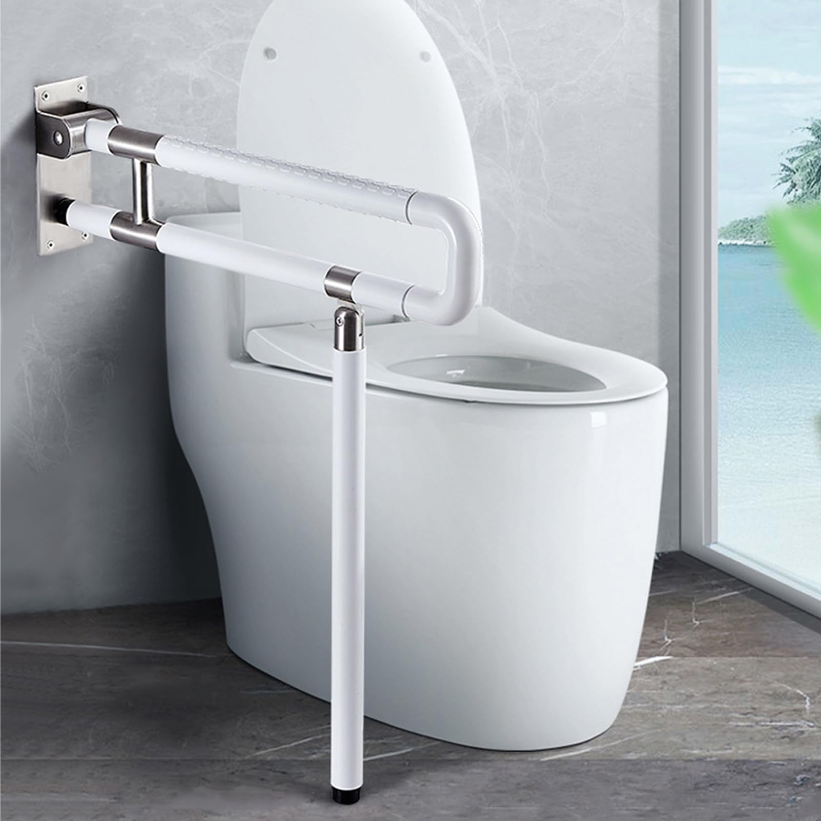 Barras de Apoyo para Baño, 80cm De Acero Inoxidable de Pie Inodoros Manija | Antideslizante Barra Abatible Para Inodoro, Minusválidos WC, Barra Baño Minusválido Carga hasta 350 kg (771 lb) (Blanco)