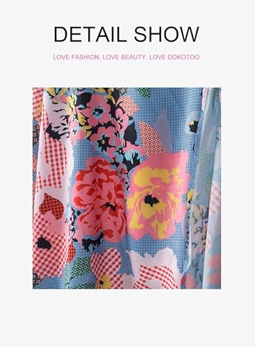 Dokotoo Womens Fashion Vintage Plus Size Summer Floral Print Spaghetti Strap Split Sundress Sexy V Neck Tie Front Bohemian Satin Cut Out Maxi Dress For Party Multicolor Medium #TOP6