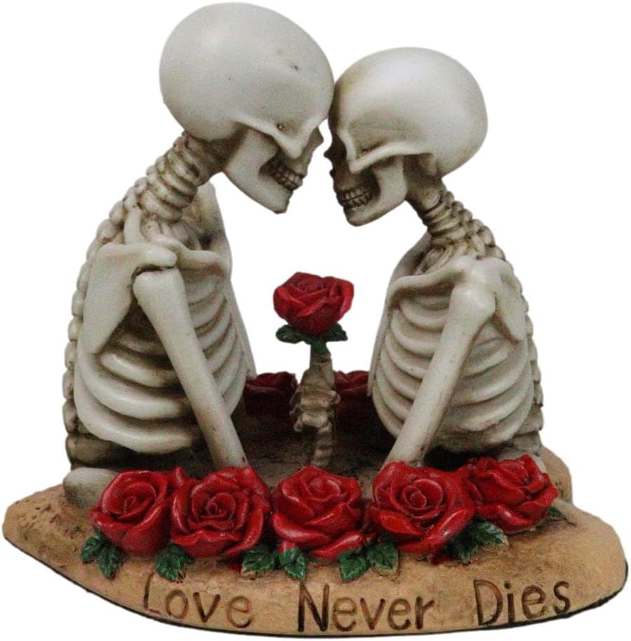 Amazon.com: Ebros Love Never Dies Skeleton Couple Holding A Stalk of ...