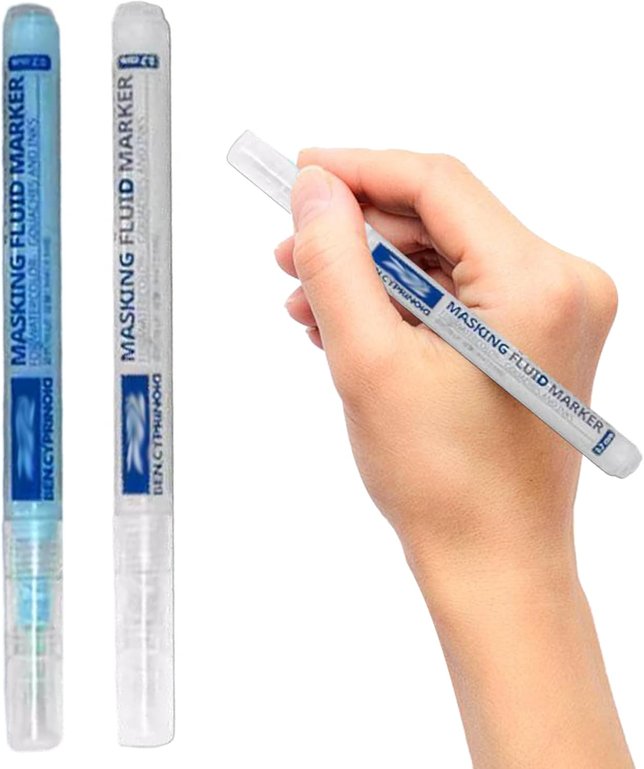 2 Pieces Masking Liquid Pen White/Blue Masking Fluid 0.7mm for Watercolor Painting Smooth Liquid Watercolor for Artist Student Art Supplies