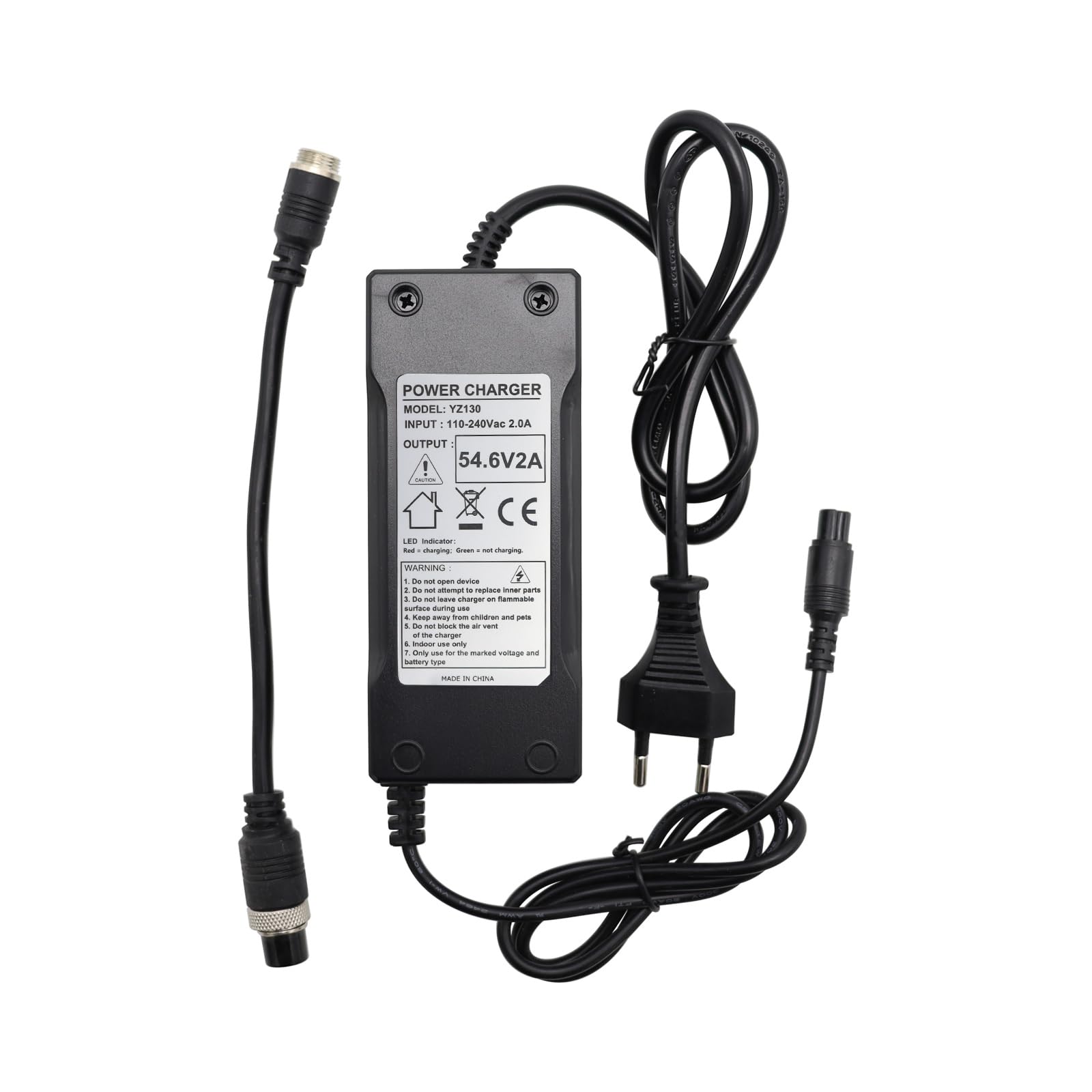 Cargador de litio de 48 V, adaptador de fuente de alimentación, 54,6 V, 2 A, para moto eléctrica de 48 V, batería 13 S con conector en línea de 3 pines/3clavijas