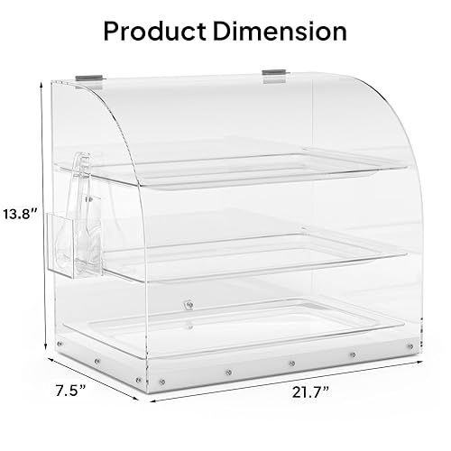 Miniatura 5 de ROVSUN Estuche de exhibición de pastelería de 3 bandejas, vitrina comercial de panadería, estuche de pastelería acrílico con bandejas extraíbles,