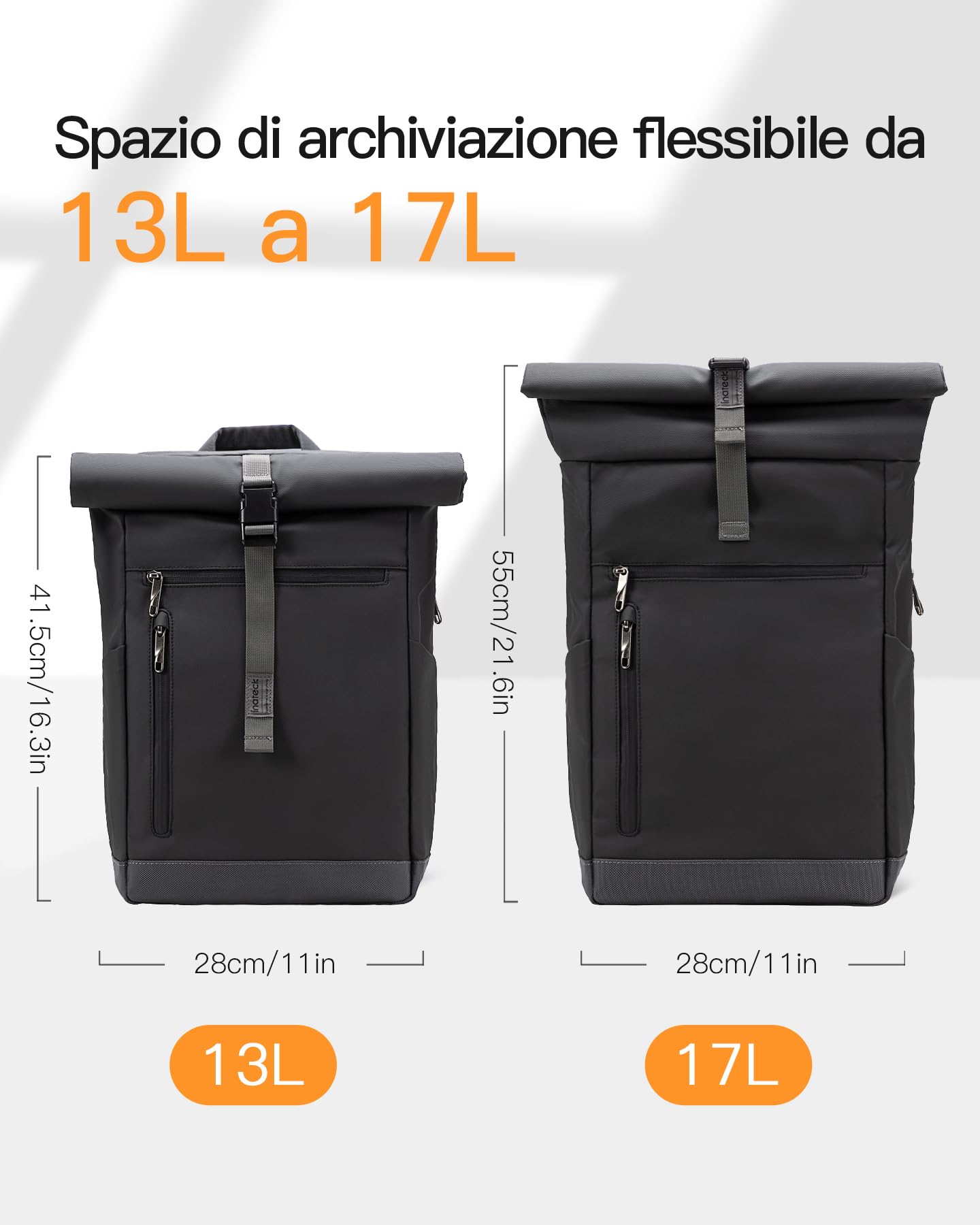 Inateck Zaino RollTop 13L-17L per Bicicletta, Tempo Libero, Lavoro, Sport, Viaggio, Elegante con Scomparto Laptop 15 Pollici