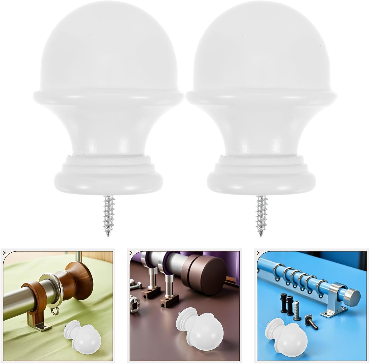 Didiseaon 2pcs White Round Wood Curtain Rod Finials for 29mm Roman Rods | Solid Wood Decorative End Caps, Secure Attachment and Wobblefree Fit, Straightforward Maintenance for Classic Window