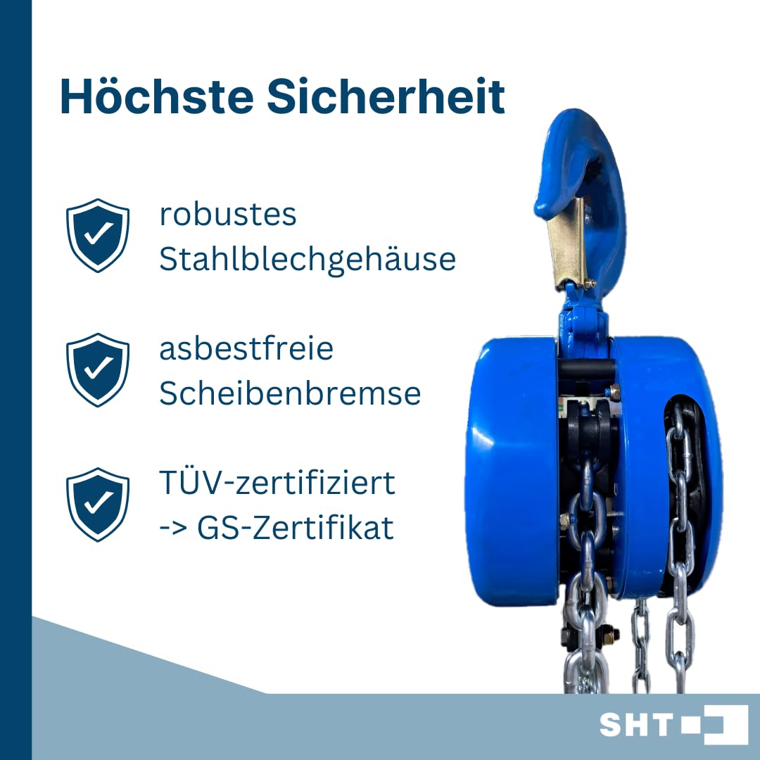 SHT Kettenzug/Stirnradflaschenzug SFZ 2-Strang mit 2000kg Traglast | 5m Hub, Kompakter Flaschenzug Seilzug