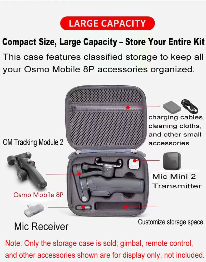 Custodia da trasporto compatibile con DJI Osmo Mobile 8P, borsa a tracolla da viaggio per accessori Osmo Mobile 8P Gimbal, Nero , Custodia resistente e portatile