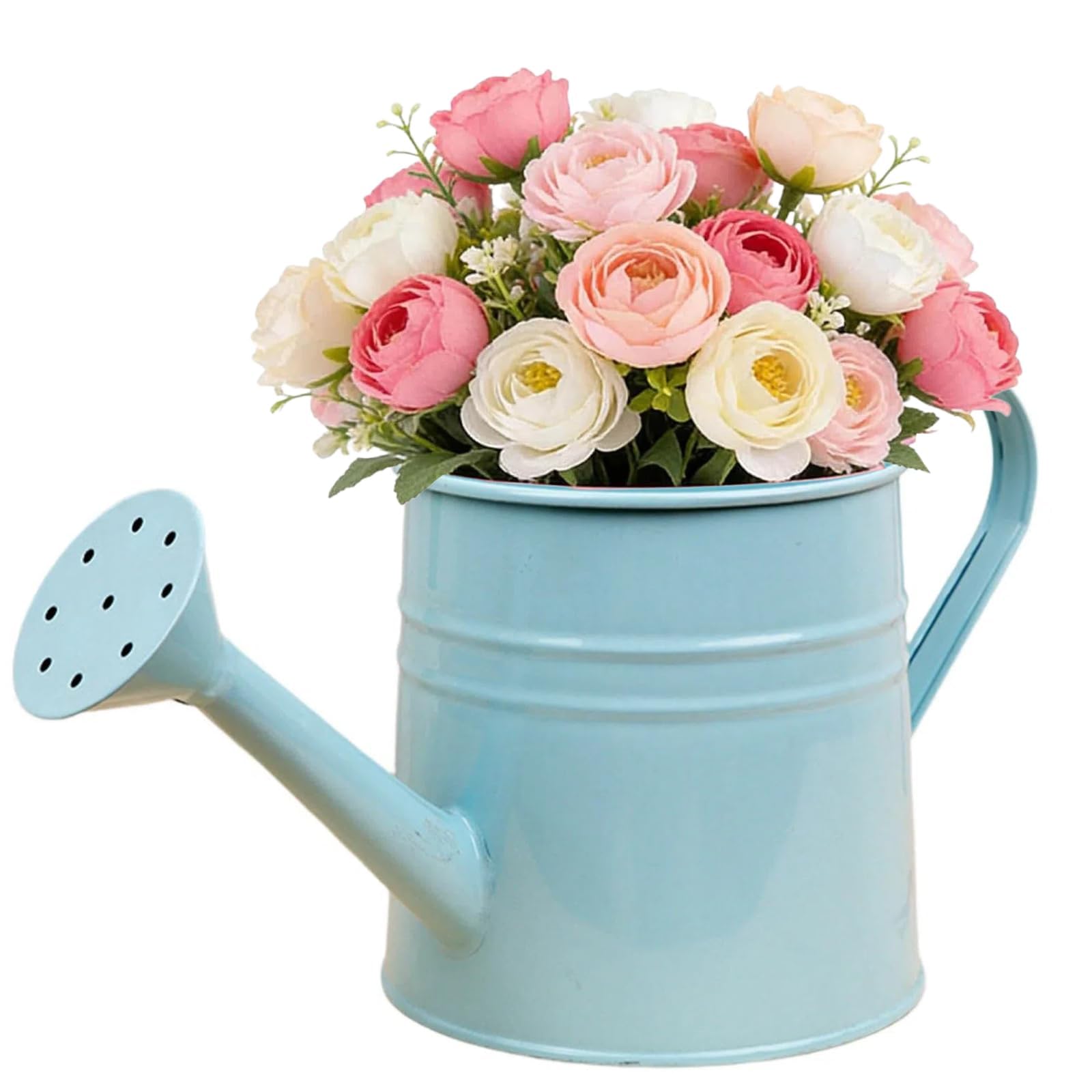 1L Galvanized Metal Watering Can & Tinplate Shower Bucket Lightweight & Durable for Small Indoor & Outdoor Plants, Watering in Gardens ((Light Blue #1)