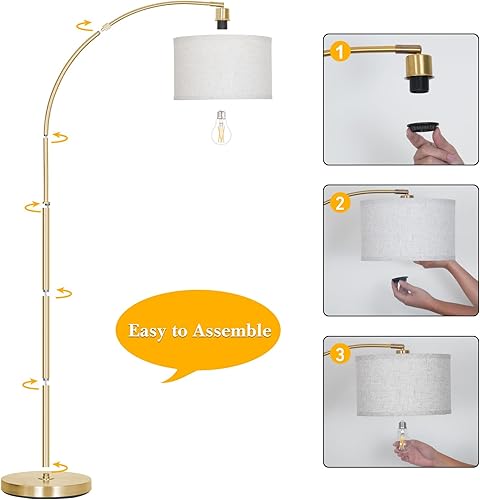 Miniatura 23 de Lámpara de pie para sala de estar, lámpara de pie de arco con cabezal de lámpara ajustable, lámpara de pie de poste alto con interruptor de pedal