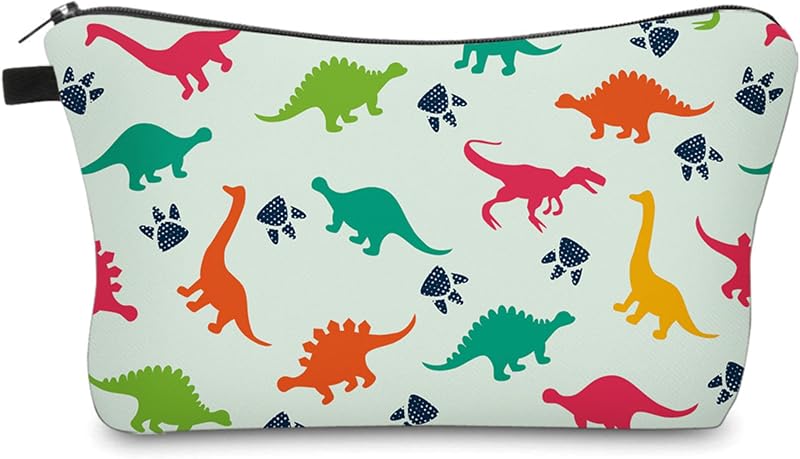 Necessaire de maquiagem Aiphamy retangular com zíper, Dinossauro Light Mint