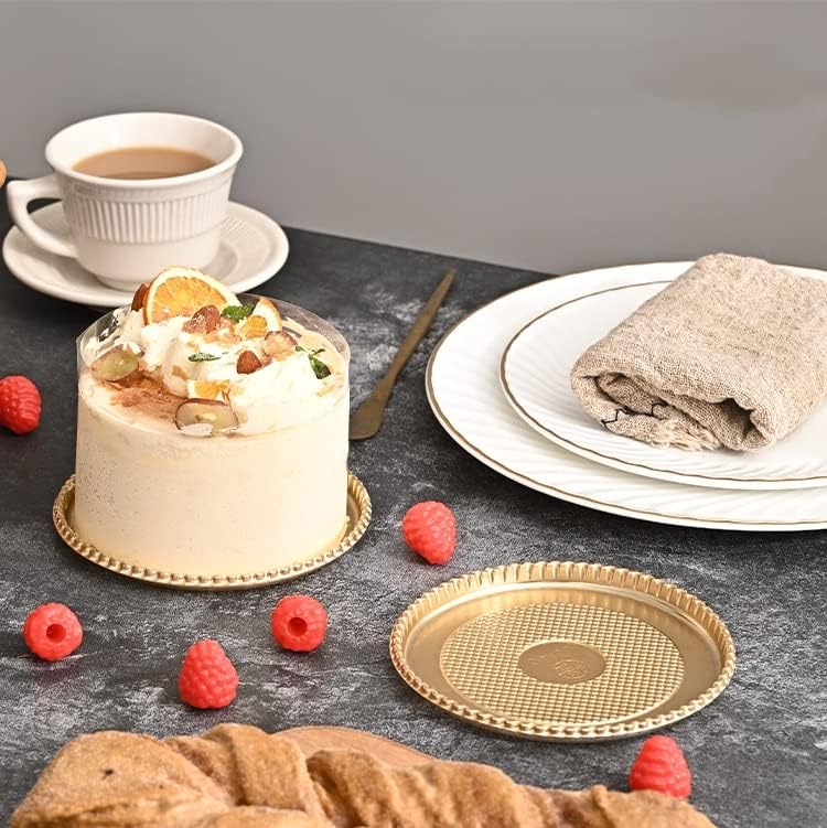 Miniatura 5 de Mini tableros redondos para tartas de 5 pulgadas, 100 piezas, cartón desechable dorado con base recubierta a prueba de grasa, perfecto para