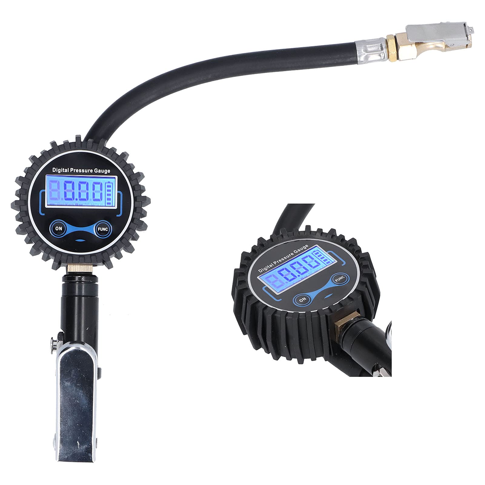Manometro per Gonfiaggio Pneumatici 300PSI, Display LCD Digitale con Retroilluminazione 4 unità di Pressione PSI BAR KPA KG CM² per Auto, Moto, Bici, Camion