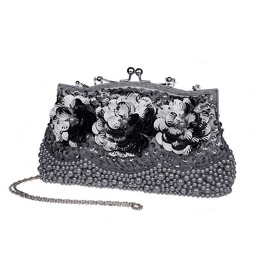 Vintage Floral Perlen Clutch Bag Damen Sparkly Purse Prom Wedding Bag Pearl Abendtasche Brauttasche für Frauen Party Handtasche