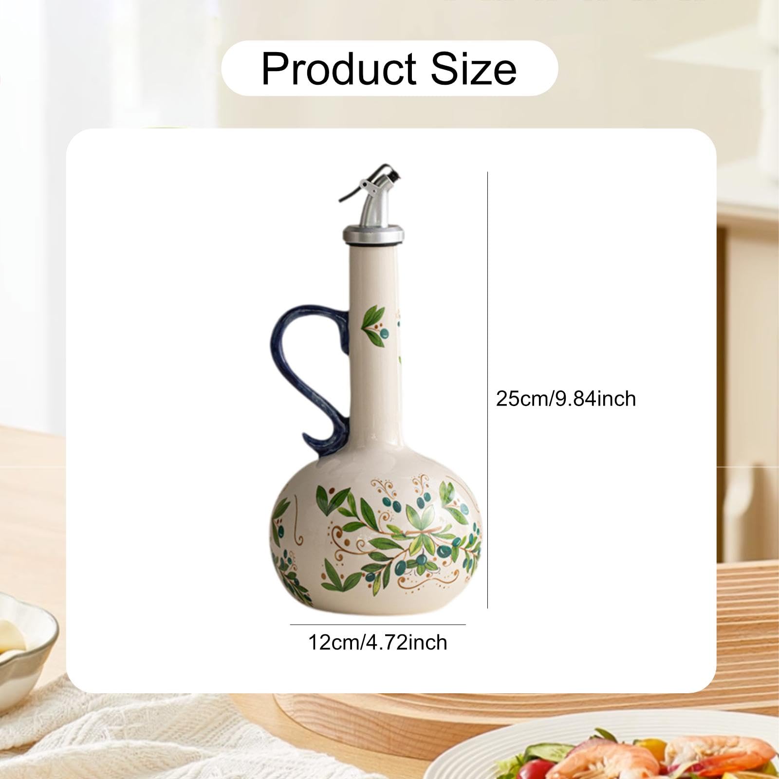 Qianly Botella Dispensadora Aceite Vinagre Cerámica Oliva Recipiente Especias Vertedor Automático Moderno Elegante Almacenaje Líquidos Apta para Cocina Uso D, Verde, Individual