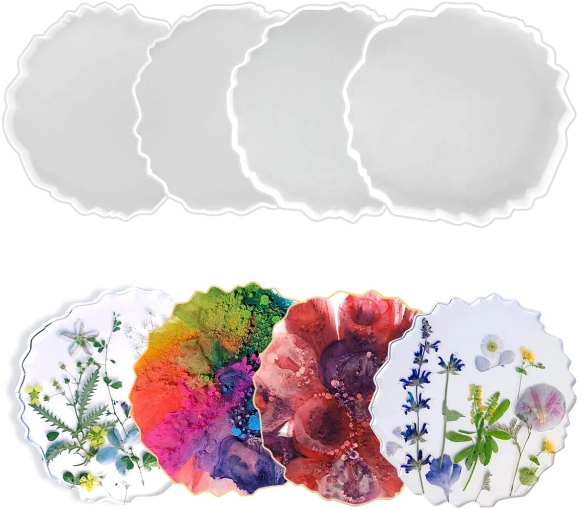 SNOOGG Pack of 6 inch / 4 Piece Agate Shape Mould Epoxy Resin Casting Moulds for Making and DY Coaster, Photo Display, Personalized Gifts, Home Decoration and More.-image-1