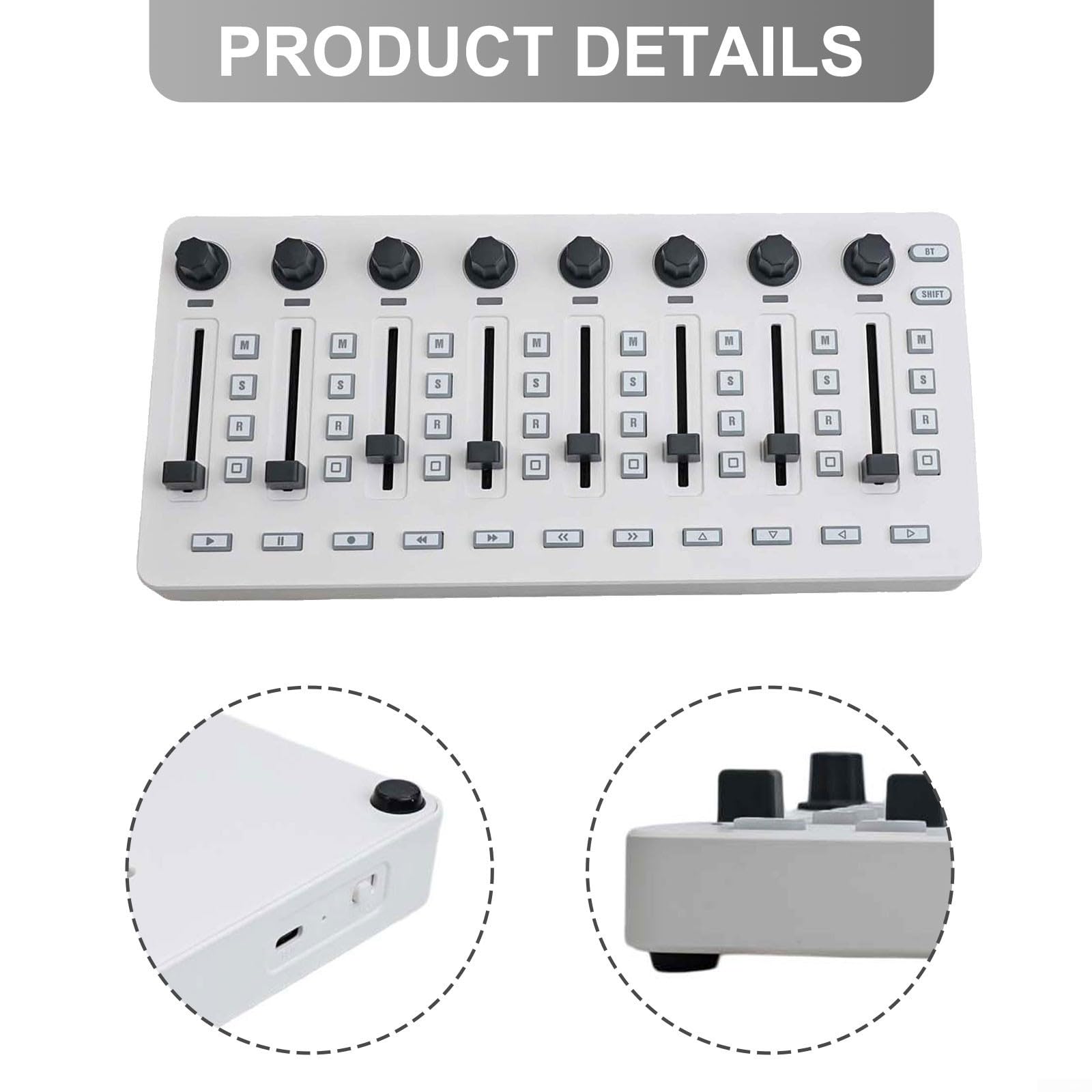 M-vave Wireless - Consola de mezcla para controlador Midi con conexión Bt e interfaz USB, ocho perillas giratorias, cuarenta y tres teclas asignables, color blanco