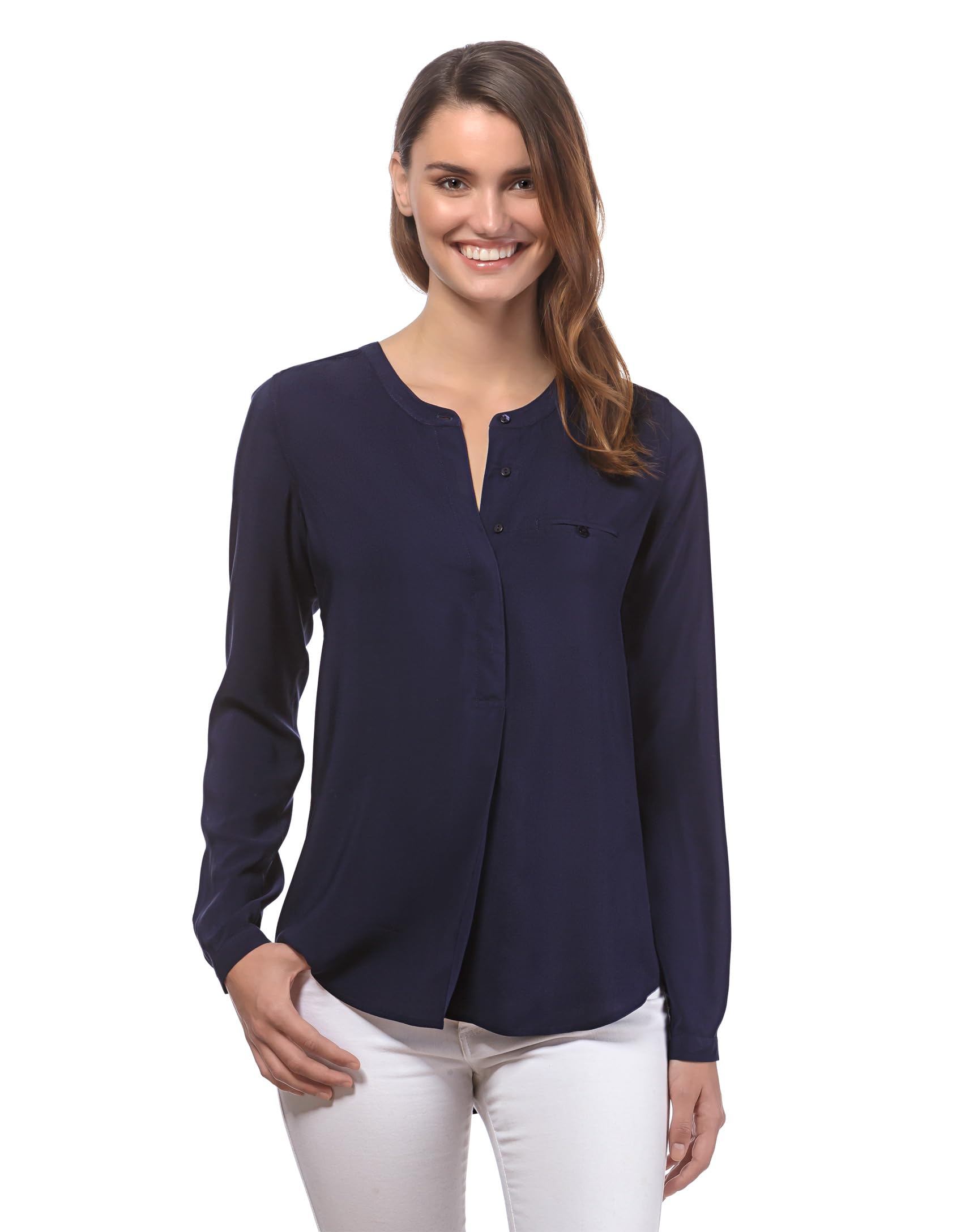 Vincenzo Boretti Bluse, gerade geschnitten mit Tunika-Ausschnitt