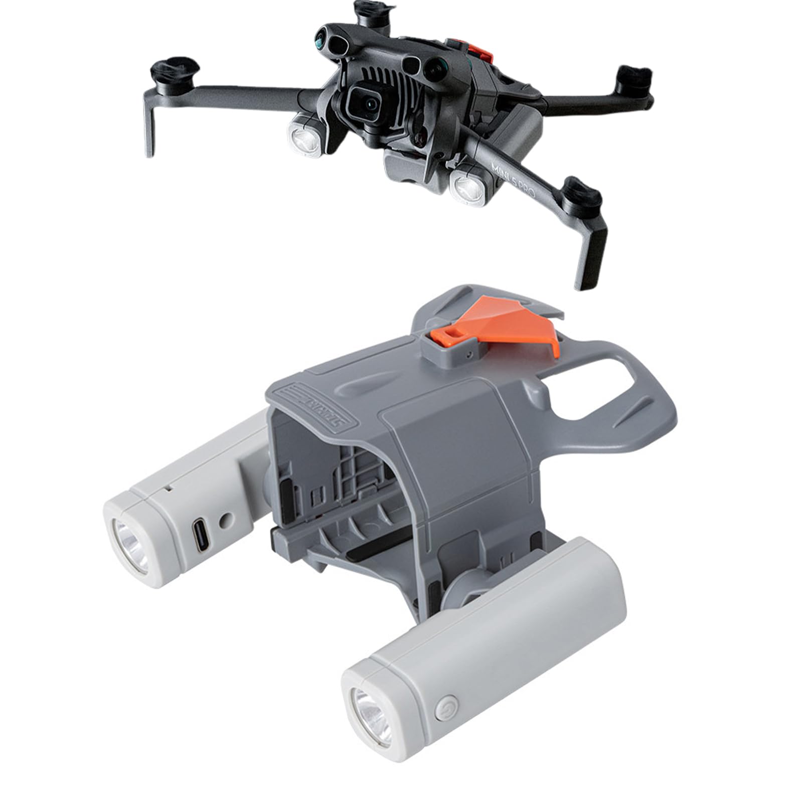 LICAEVEY Mini Foco para Dron 5 Pro, Doble Foco Giratorio de 360° con 3 Modos, Recargable por USB-C para Vuelos nocturnos.