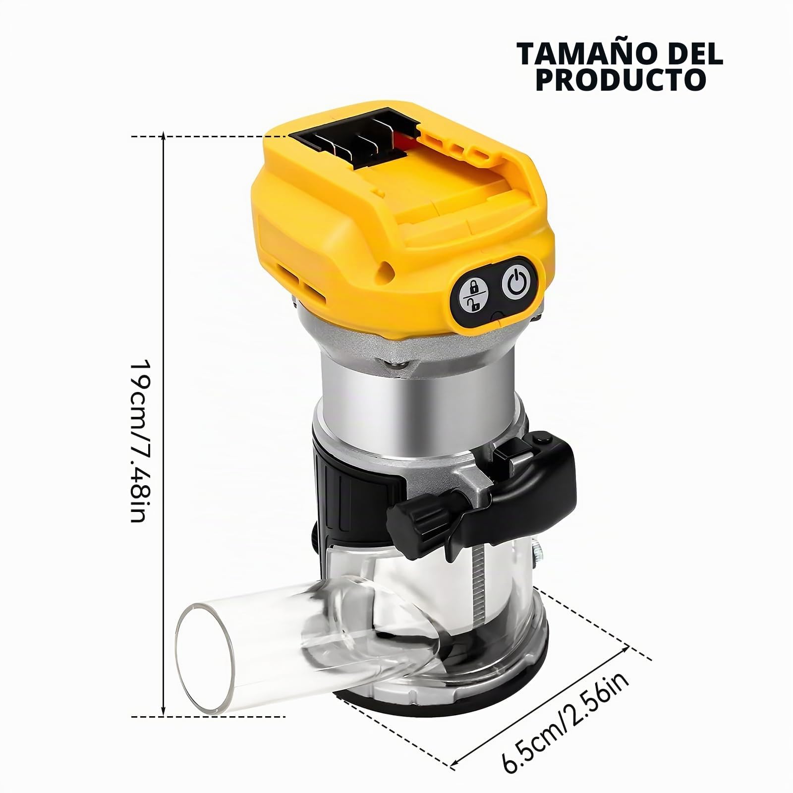 Enrutador inalámbrico compatible con batería Dewalt de 18 V y 20 V, 800 W, 30000 rpm, recortadora de madera sin escobillas con 6 velocidades, cortador de bordes de base de aluminio con 15 brocas de