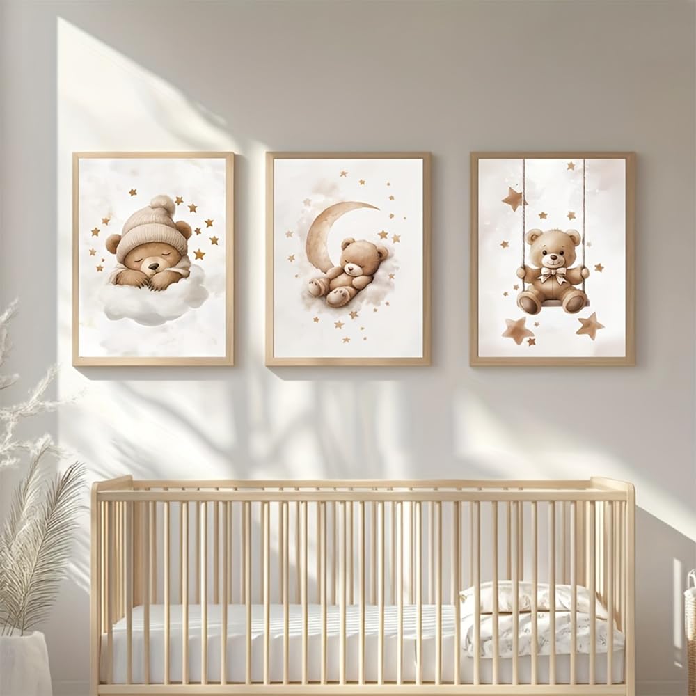 3 Affiche Ourson Chambre Bebe 30X40CM Poster Nounours Beige Tableau Decoration Murale Enfant Garcon Ours Toile Ourson Bebe Beige Affiche Enfant Garcon Ours Nounours Chambre Cadeau sans Cadre