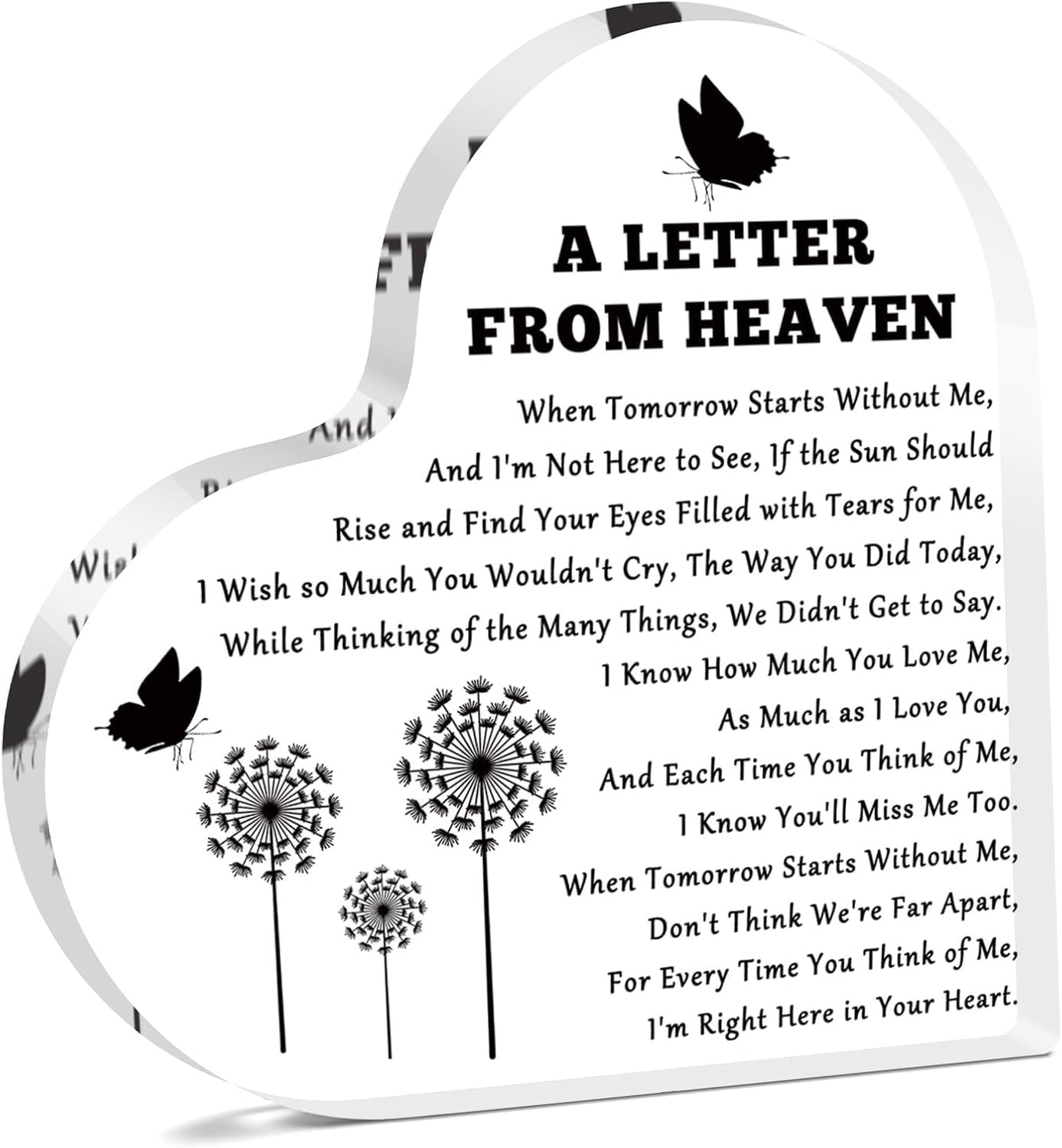Sympathy Gifts Memorial Acrylic Plaque Remembrance Sympathy Gifts Loss for Mother Father Grief Bereavement Acrylic Heart Keepsake for Friends Family Coworker Condolence Grieving Keepsake 4 x 4 inch
