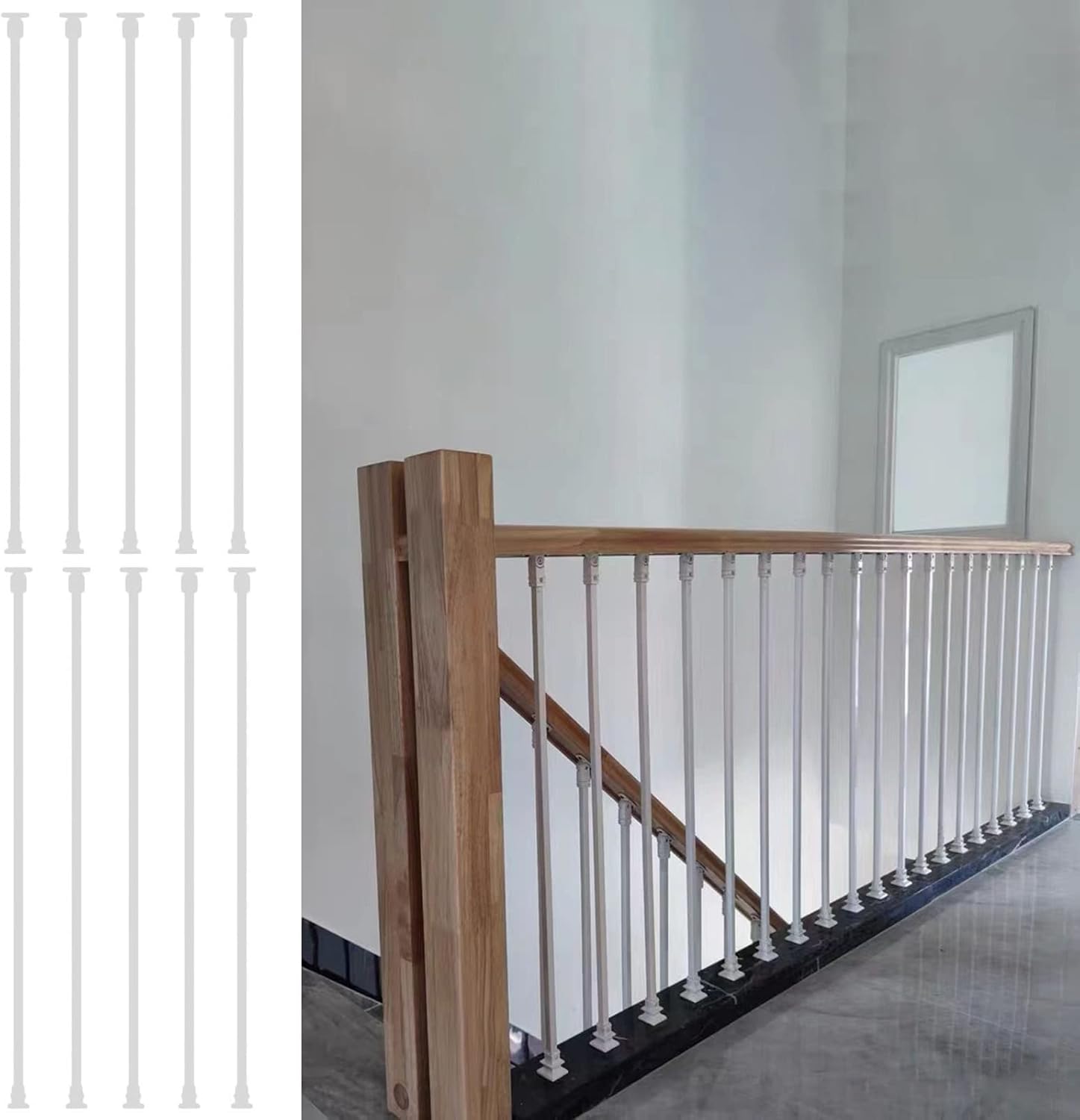 Balustres d'escalier en fer forgé blanc design carré 145cm lot de 10