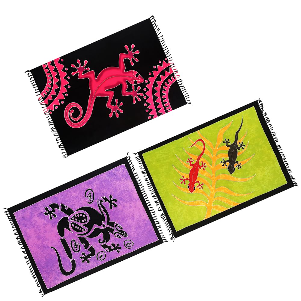 Großes Set Pareo Sarong Tuch Damen Wickelrock Strand Strandtuch Blickdicht Wickeltuch Umkleidehandtuch Wickelkleid Handarbeit aus Fair Trade Handbemalt Unisex + Gratis Schnalle und Haarband