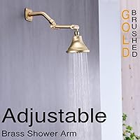 Vista 3 de TRUSTMI Brazo de ducha de latón de 4 pulgadas de altura ajustable, soporte de brazo de extensión de cabezal de ducha, oro cepillado