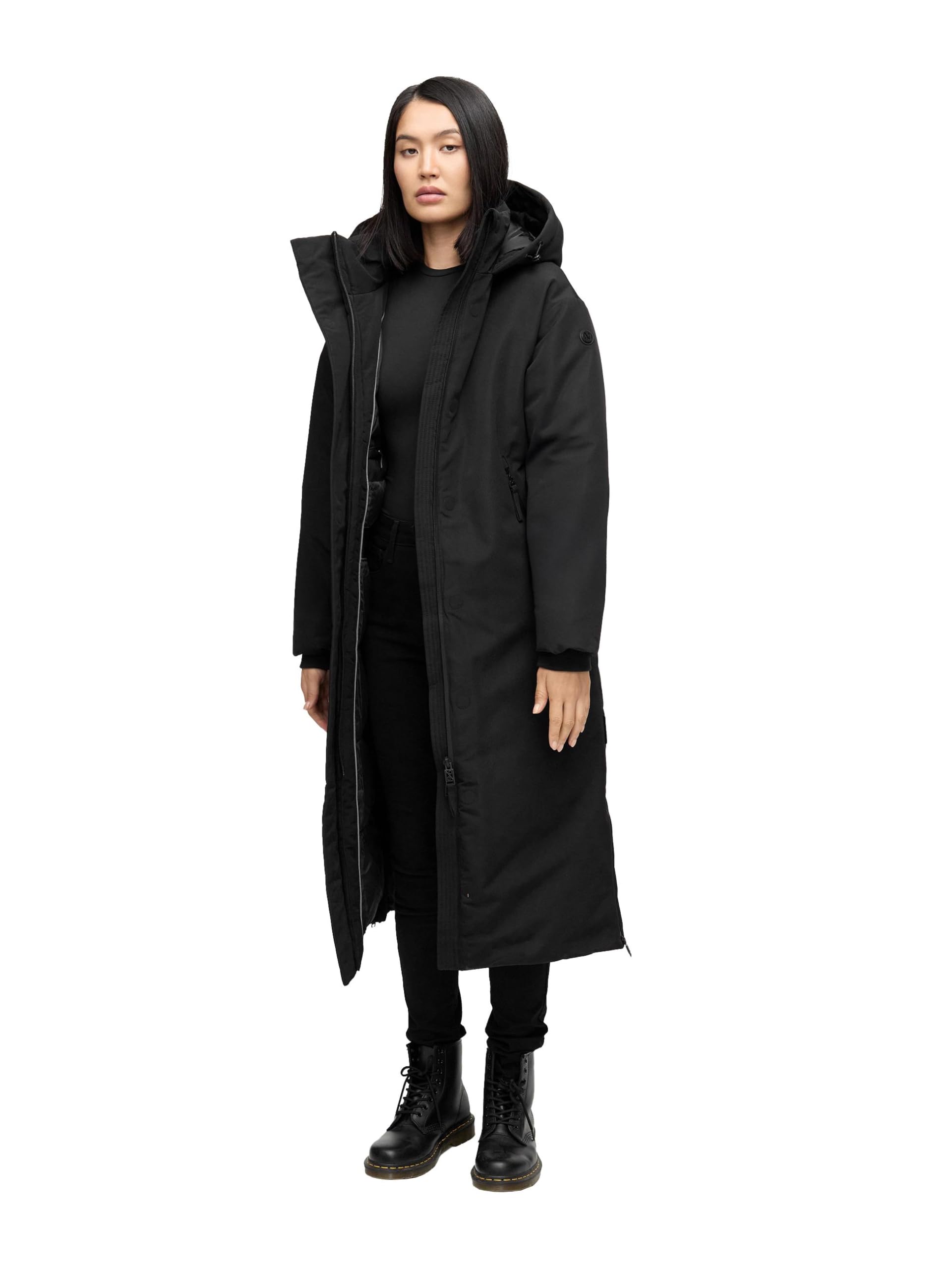 Navahoo Damen Mantel – Magnetische Abdeckleiste, Rucksackträger, warme Winterjacke, Schneewächter 14, Black XS
