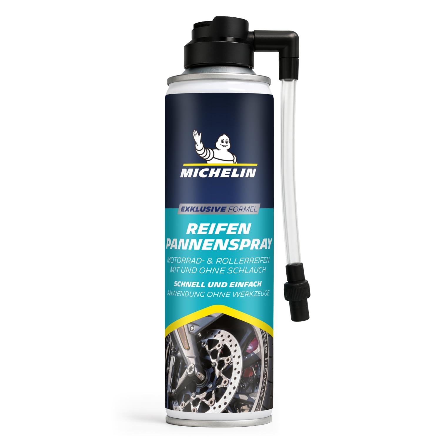 MICHELIN Reifenpannenspray 200 ml – Soforthilfe bei Reifenpannen – Für Motorrad & Roller – Dichtet ab & befüllt ohne Werkzeug – Ideal für unterwegs – Kompakt & schnell einsatzbereit