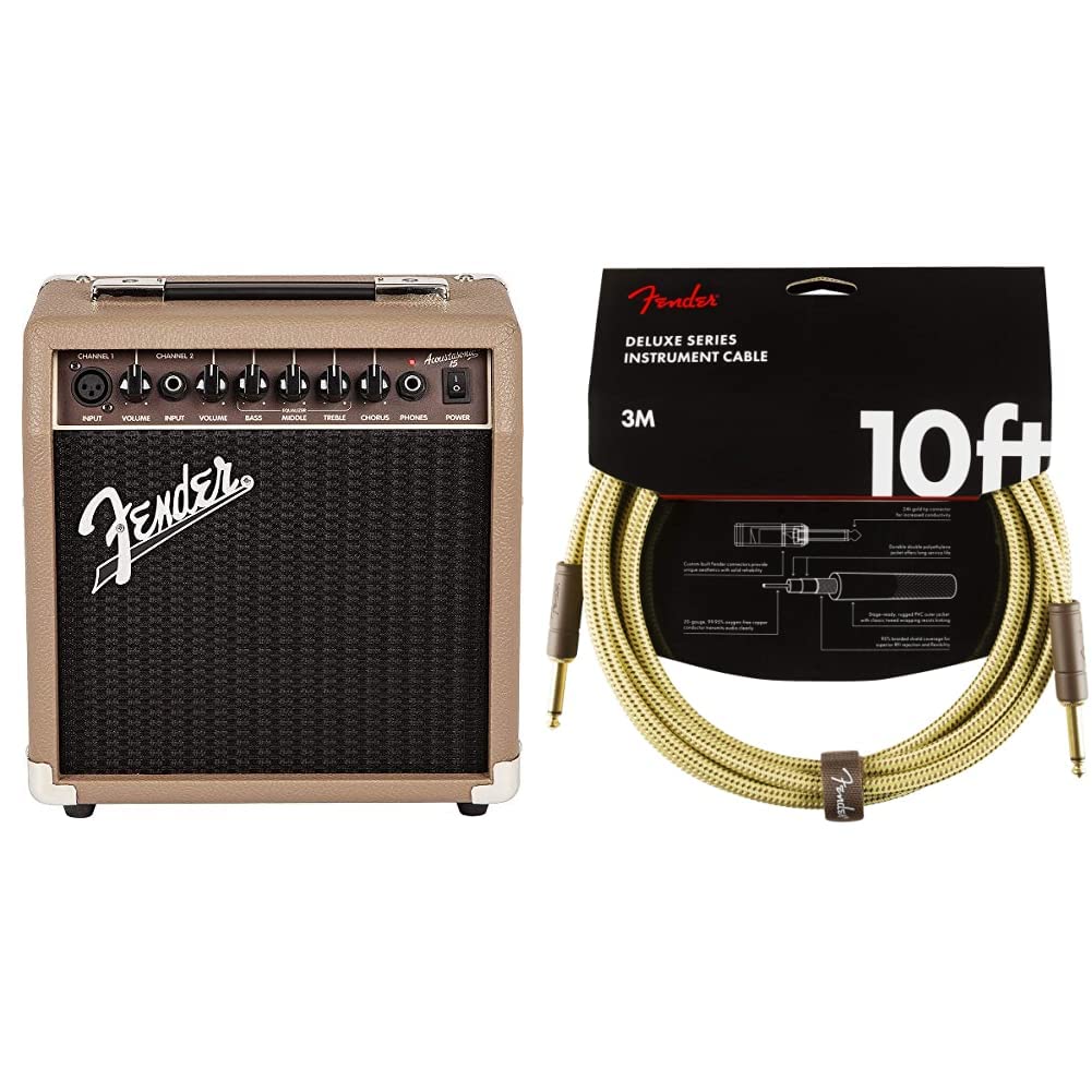 Fender Verstärker für Akustikgitarre, 15 W & Kabel Deluxe Series, 3m, Tweed