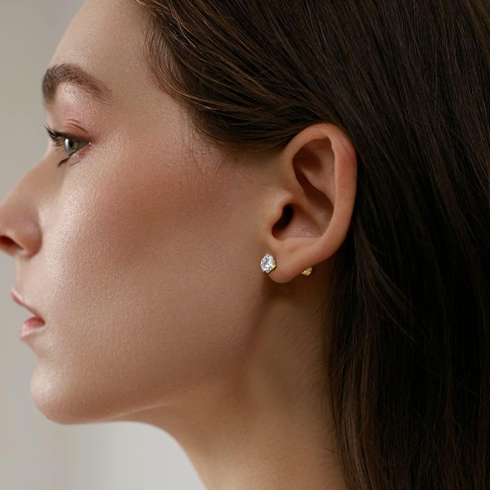 5 Pairs 316L Stainless Steel Screw Flat Back Earrings Cubic Zirconia Stud Earrings Titanium Earrings for Women Men - Image 4