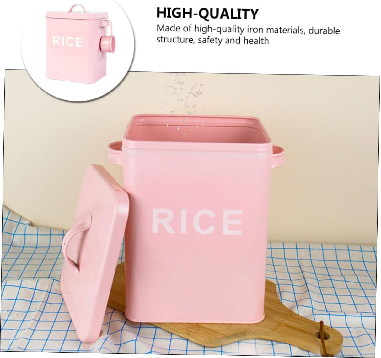 COHEALI Sealed Pet Food Bucket Iron Storage Barrel with Measuring Cup Airtight Rice Container for Cat and Dog Food Household Use Pink
